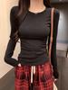 Women's Slim Fit Coffee Long Sleeve Round Neck Shirt - Tight Base Layer, Solid Color, Perfect for Spring & Autumn