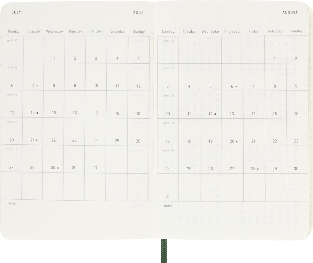 Moleskine 2026 January Weekly Pocket Size x Soft Myrtle DSK1512WN2Y26 Planner, Start, 12-Month Diary, (9cm 14cm), Cover, Green,