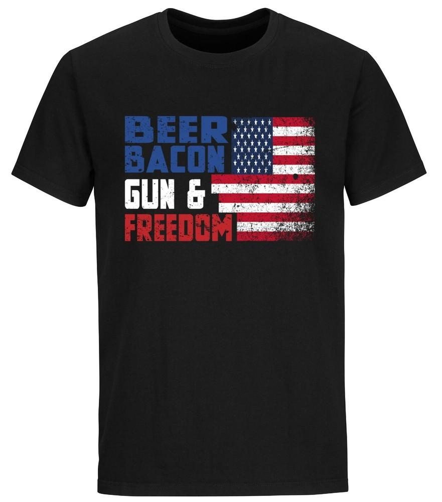

Beer Bacon Guns and Freedom T-shirt American Flag T-shirts Patriotic Shirts 4XL