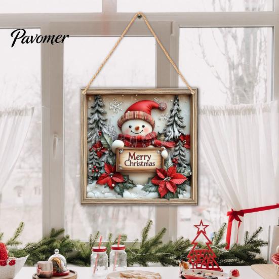 Seasonal Wall Sign Christmas Wooden Hanging Sign, Gnome Snowman Angel Candle 2D Wood Plaque, Rustic Farmhouse Art Vintage Xmas Door Hanger for