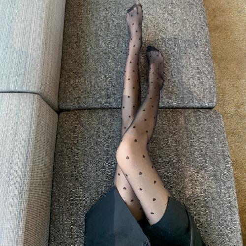 New spring and summer ultra-thin white stockings jk jacquard love stockings meat-through lace sexy pantyhose black silk