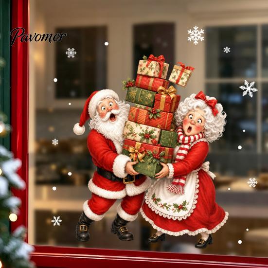 Christmas Gifts for Friends Window Stickers, Static Cling Santa Claus Snowman Reindeer Decals, Cute Animal Art Holiday Glass Clings Home Storefront