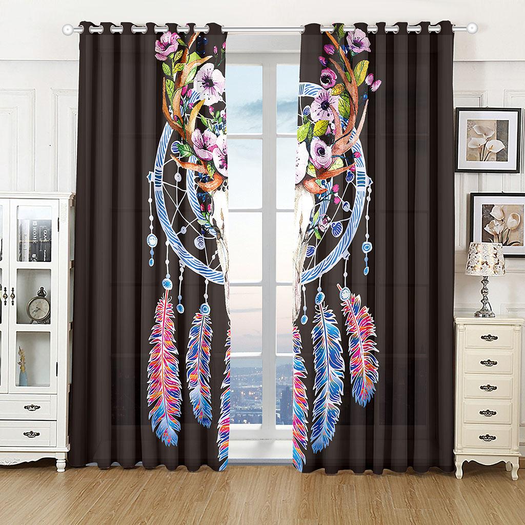 2pcs Window Curtain Boho Dream Catcher Curtains Bohemian Blackout Window Curtain for Girls Children Women Bedroom Feather