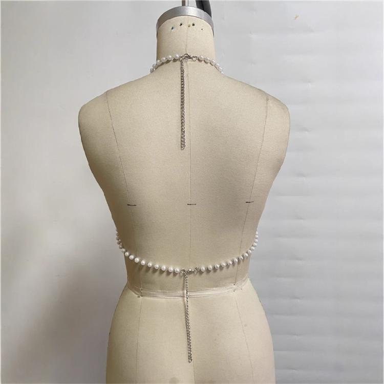 Pearls Body Chain Bra Multilayer Pearls Chest Chains Body Accessories Jewelry for Women Girls Nightclub Raves Body Jewel