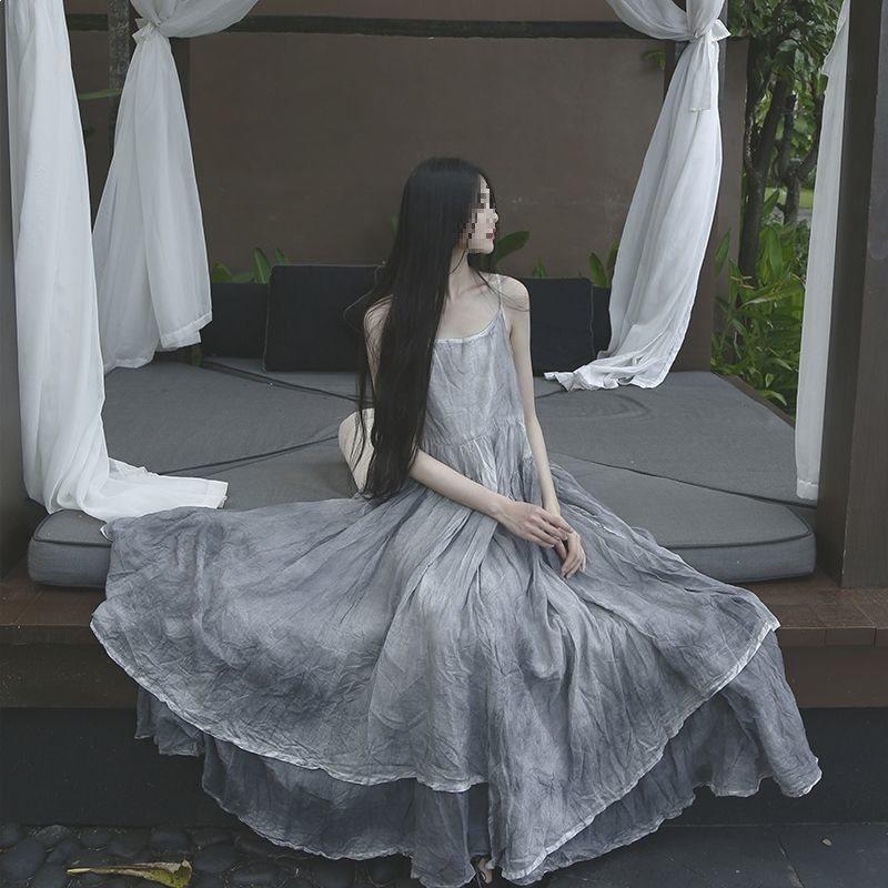 New Chinese Style Vintage Summer Long Dress With Knitted Fabric For Ladies Wear
