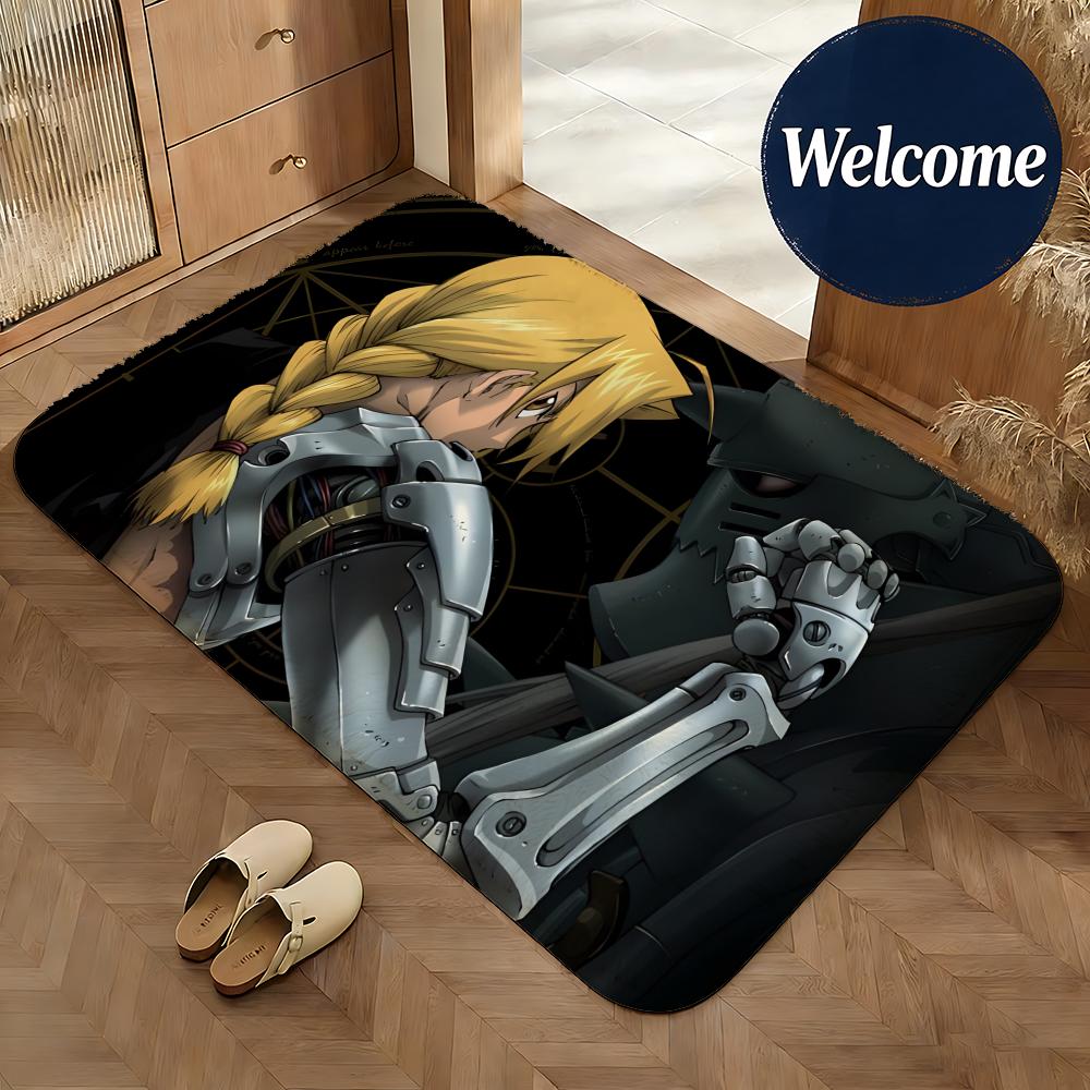 Soft Flannel Floor Mat Anime Fullmetal Alchemist Floor Mat Non-Slip Absorbent Doormat Bathroom Bedroom Home Decor Rug