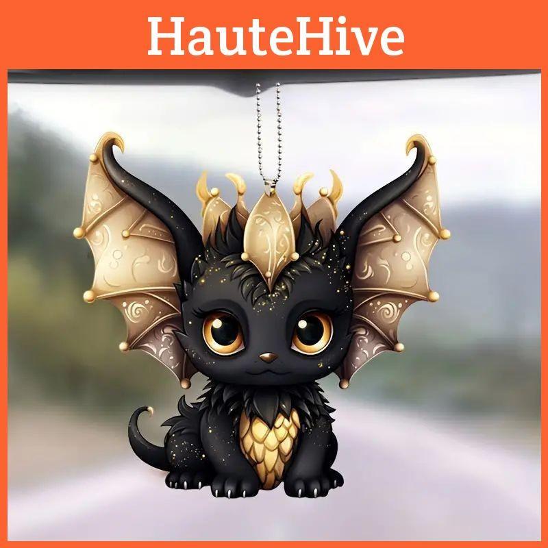 Acrylic Surface Flat Black Dragon Pendant With Cartoon Style For Gift Use