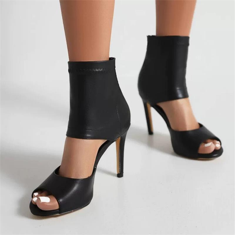 Plus-size Shoes, High Heels, Fish-mouthed Sandals, Thin-soled Round-toe Sandals