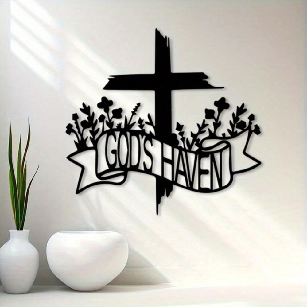 Vintage Floral Cross Metal Wall Decor Black Religious Home Accent Powder Coated Iron Cross Christian Gift Spiritual Decor