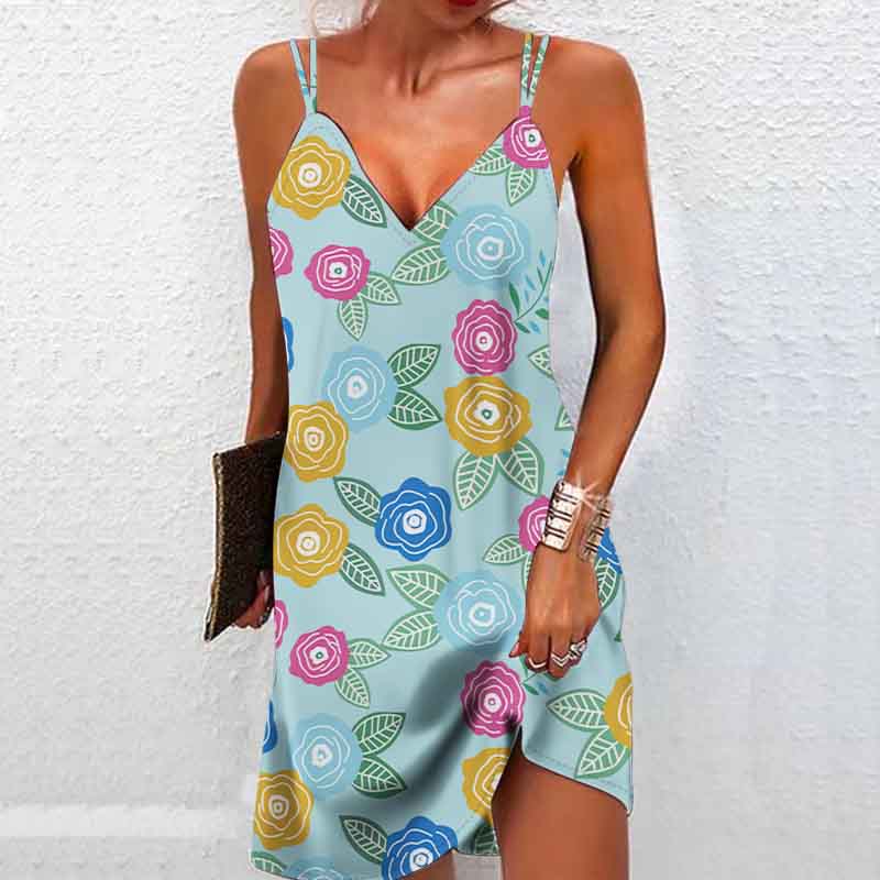 

Жіноча модна та сексуальна сукня без бретелей із барвистим 3D-принтом, вільна камуфляжна сукня з V-подібним вирізом 8XL різнокольоровий