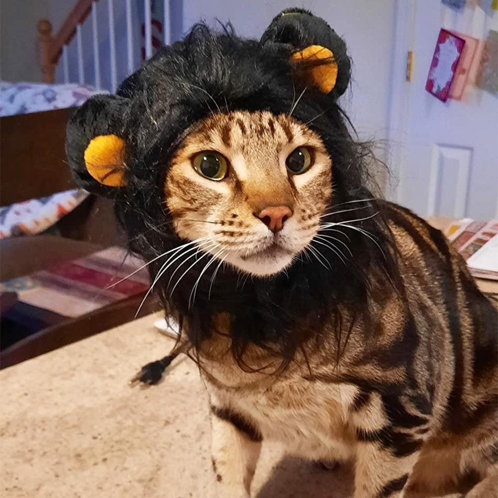 Comfortable Fit Soft Lion Mane Wig Cap Hat Breathable Funny Dog Cat Wig Hat Creative Fluffy Pet Costume Pet Party