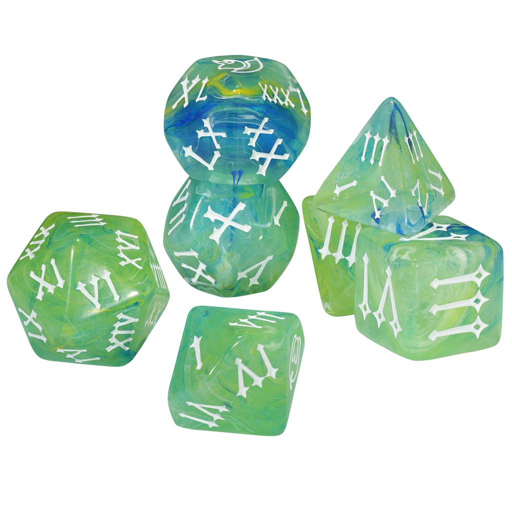 Roman Digital Dice 7pcs Polyhedral Dice Set for Table Game DND TPRG, as Gift and Collection