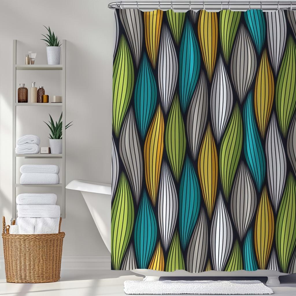 

Vibrant Leaf Pattern Shower Curtain – Reversible Colorful Woven Design, With Hooks For Modern & Artistic Bathroom Decor W60H190(CM)-1 Pcs