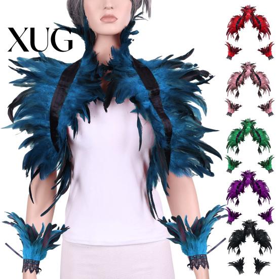 Coprispalle in Piume 1 Set Finto Collo con Anello da Polso Stile Gotico Sciarpa Mantellina Imitazione Traforato Pizzo Modello Unisex Spettacolo Scenico