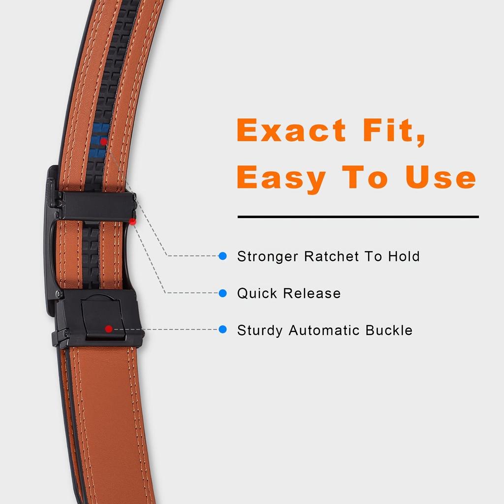 Leather Mens Ratchet Belt with Automatic Buckle Adjustable  Belt