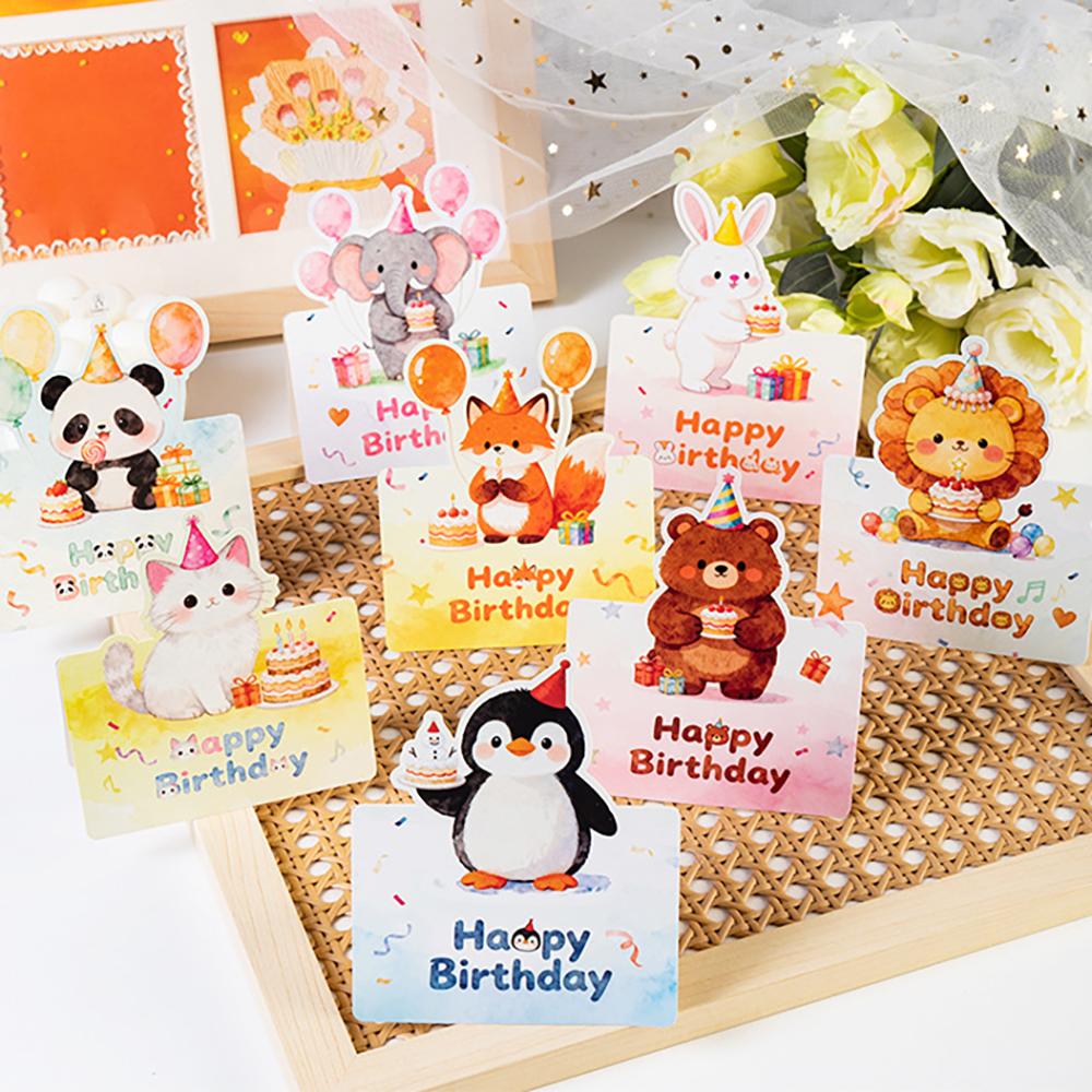10 Birthday Cards, 3D Small Size Cartoon, Simple Folding, Handwritten Blessing Message, Birthday Card