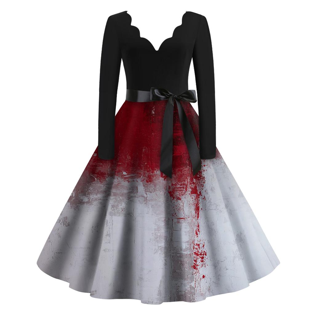 Dámské neformální módní halloweenské šaty vintage s výstřihem do V