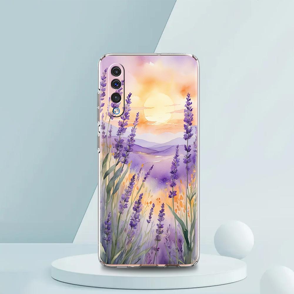 Transparent Phone Case for Samsung Galaxy A16 A14 A12 A22 A24 A42 A02 A03S A06 A20 A30 A40 Soft TPU Cover Lavender Pattern Capas
