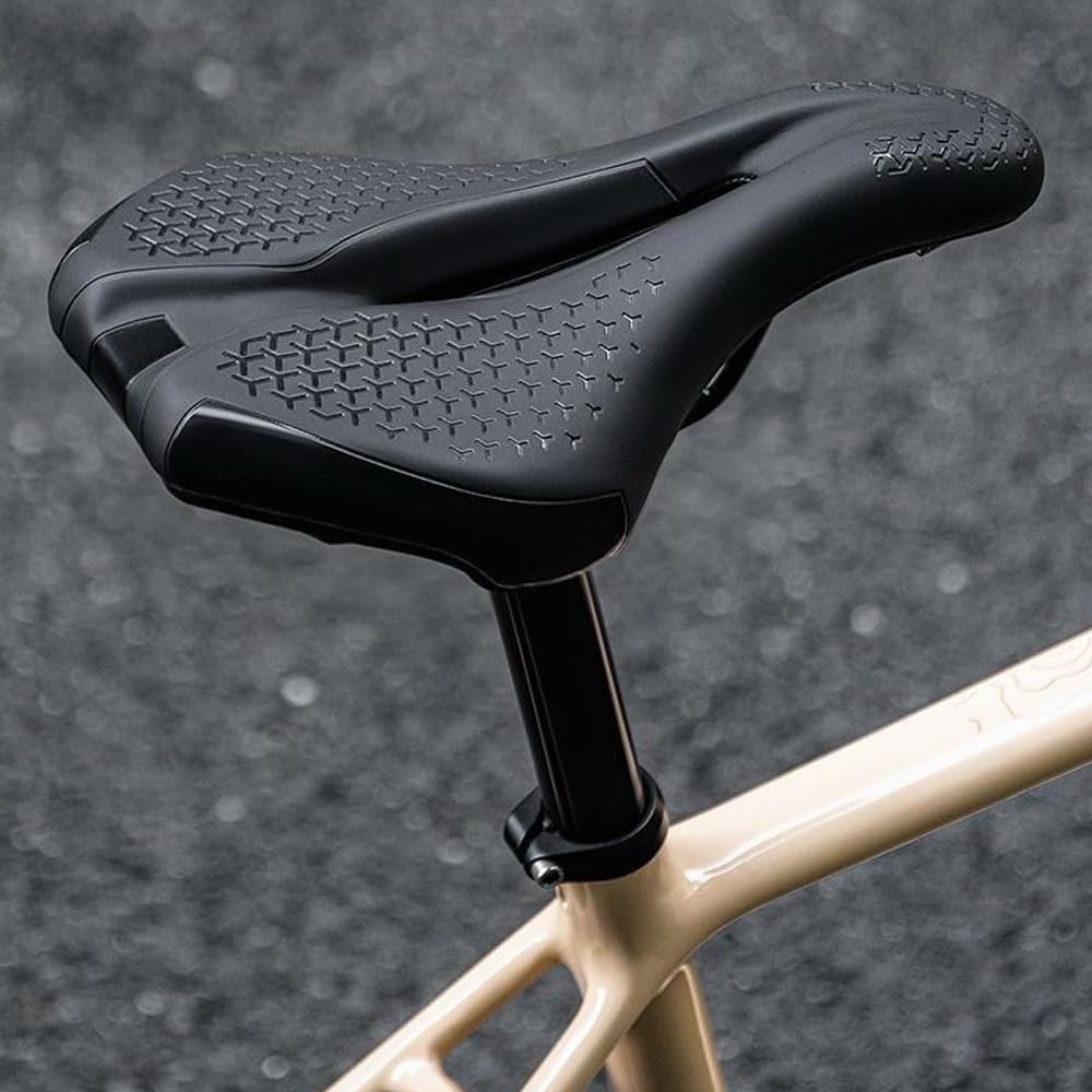Bicycle Road Bike Saddle Memory Shock Suitable for Hybrid Bikes and Black Saddle, Cushion, Foam, Pain-Free, Absorption, Perforated, MTBs,