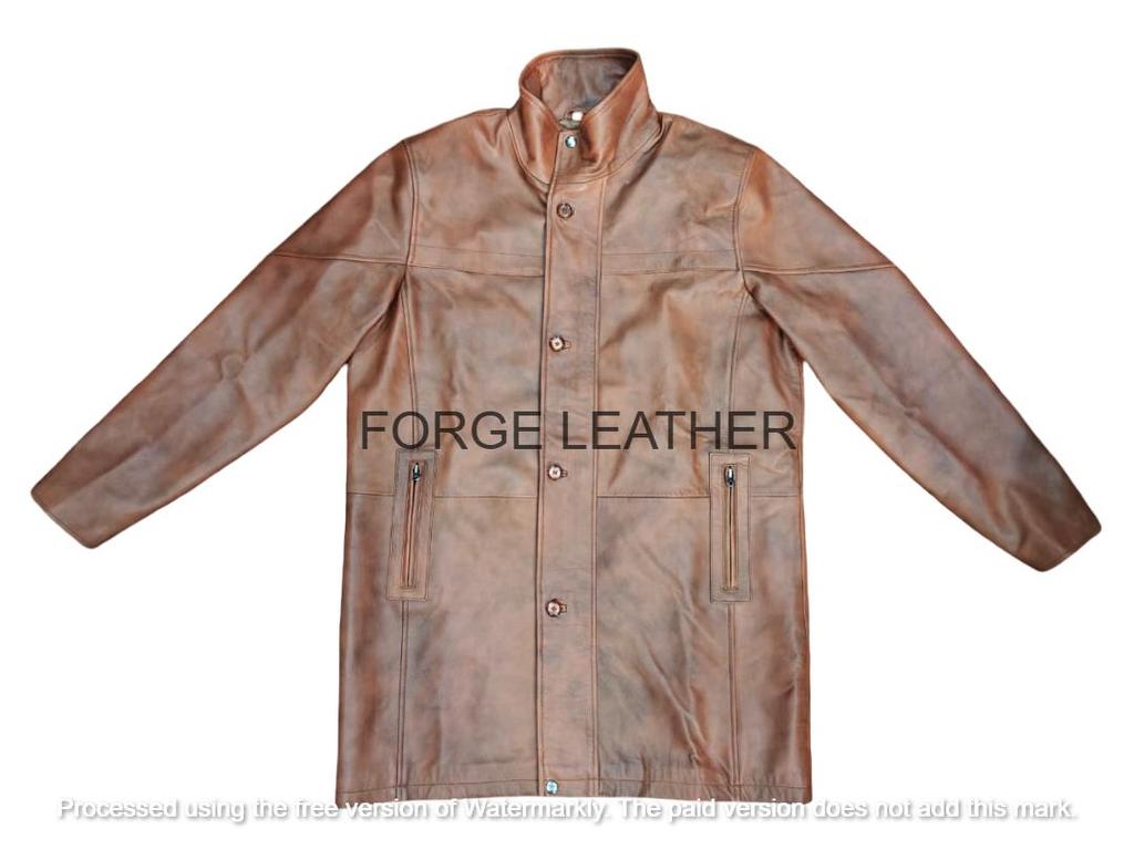 Brown Halloween Stylish Formal Casual Men Trench Coat Genuine Leather Lambskin