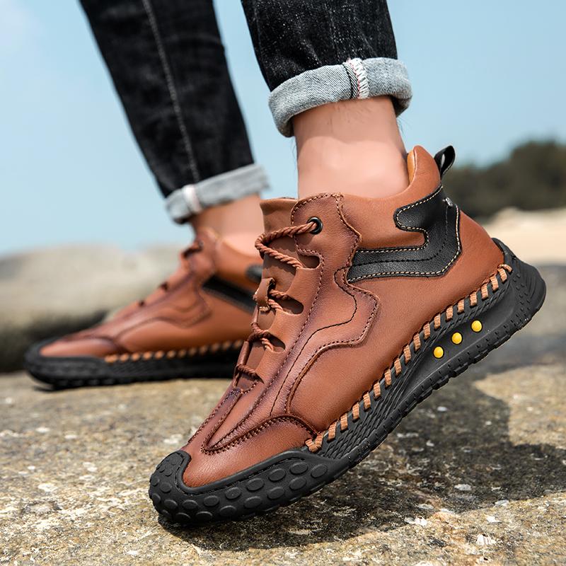 Men's High-top Hiking Boots Casual Sneakers Handmade Leather Shoes 39-46