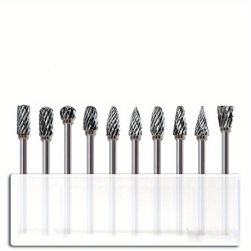 

10 шт., набор шлифовальных насадок из карбида вольфрама с двойной резкой, шлифовальные насадки из вольфрамовой стали для снятия заусенцев, совместимые с вращающимися инструментами