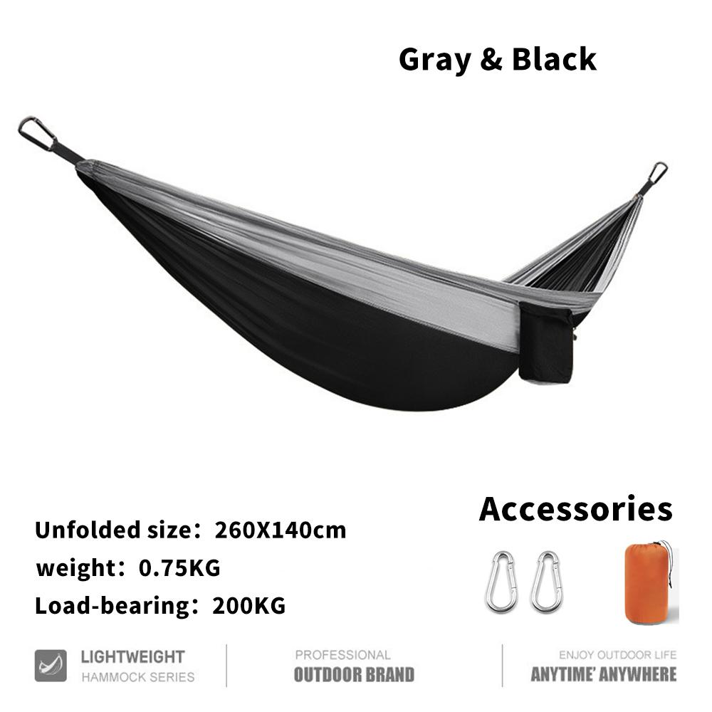 

260x140 см гамак с парашютом, 1 человек, портативный армейский гамак для выживания, 70D, нейлоновый гамак для путешествий, кемпинга, пешего туризма, приключений, пляжа, отдыха 260*140cm чёрный/серый