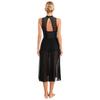 Womens Dance Performance Costume Sparkly Rhinestone Sleeveless Dress Mock Neck Back Keyhole Side Split Dresses