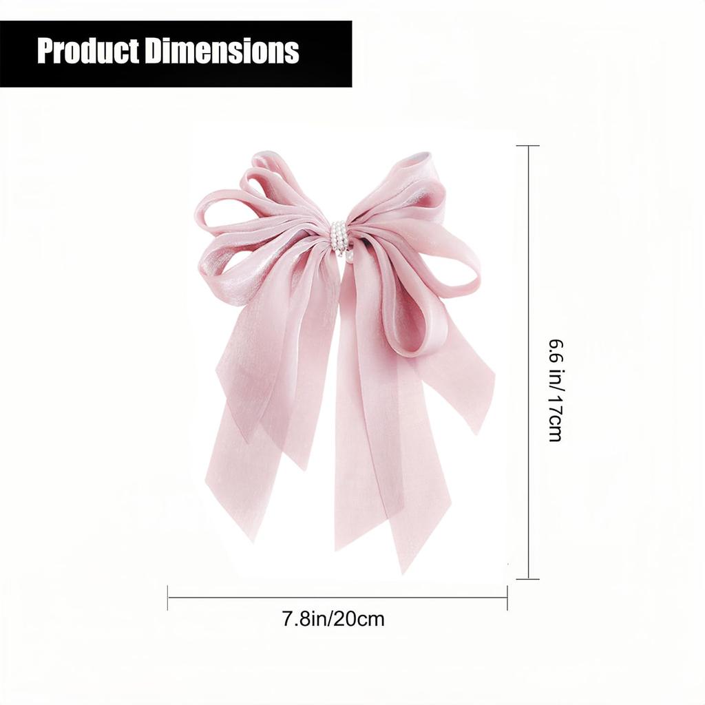 BellaStella Korean Style Large Pink Satin Pearl Bowknot Barette Hair Clip For Girls And Women Pack of 1 Pc