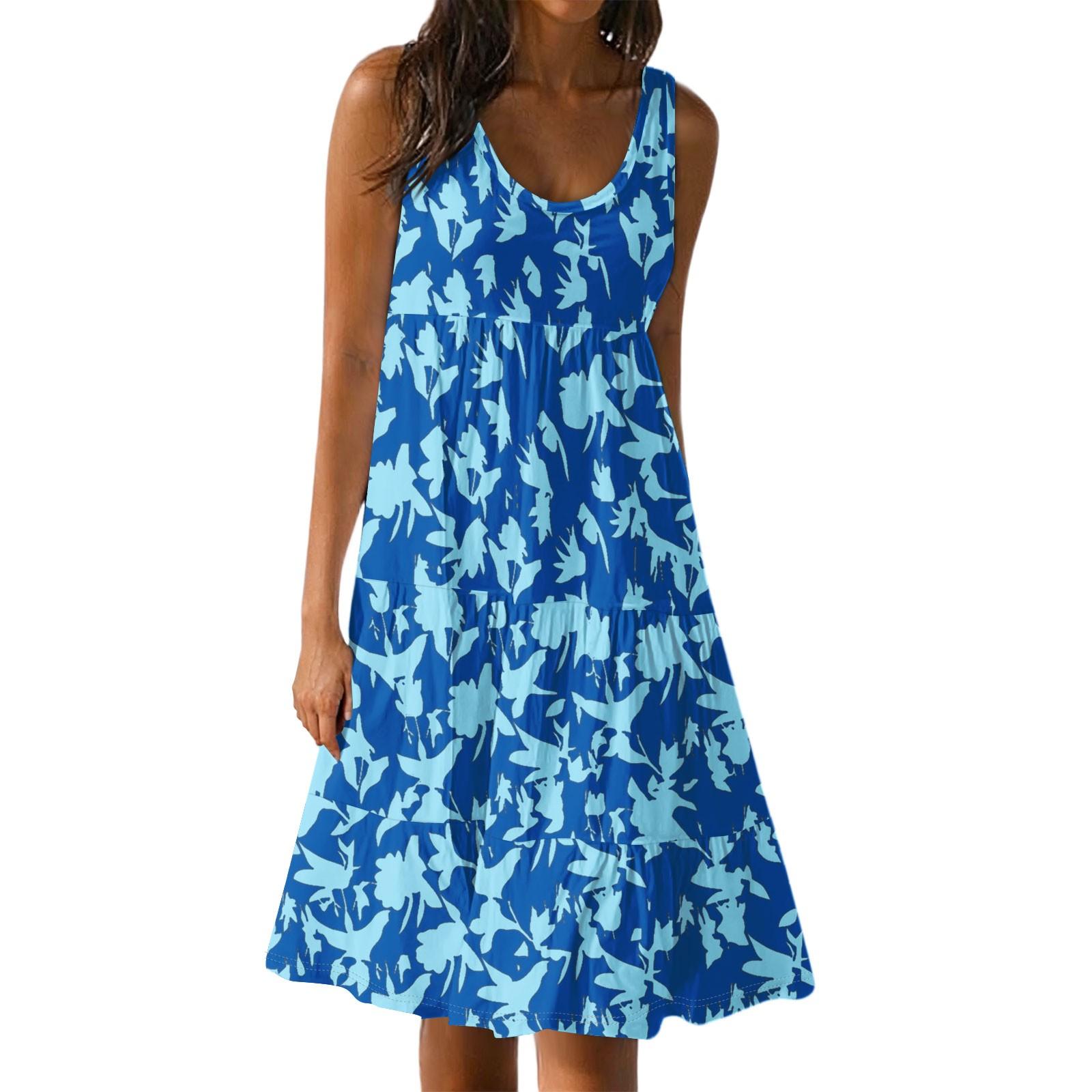 

Женские повседневные летние платья без рукавов, весеннее лоскутное бохо-цветочное коктейльное вечернее платье S синий