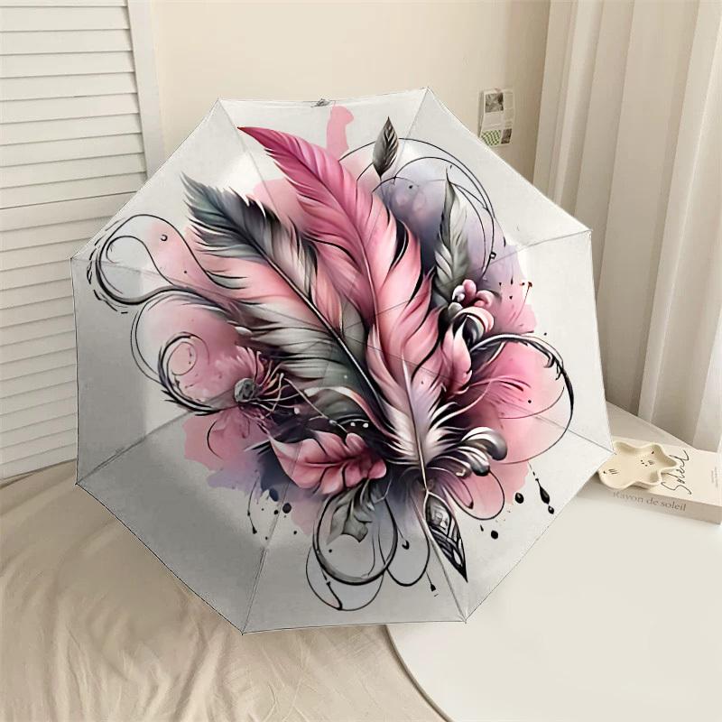 

1PC Feathers Ink Umbrella-8-Rib Reinforced, Automatic Open, Lightweight & Durable, Cute Fashion Accessory for Outdoor-P29