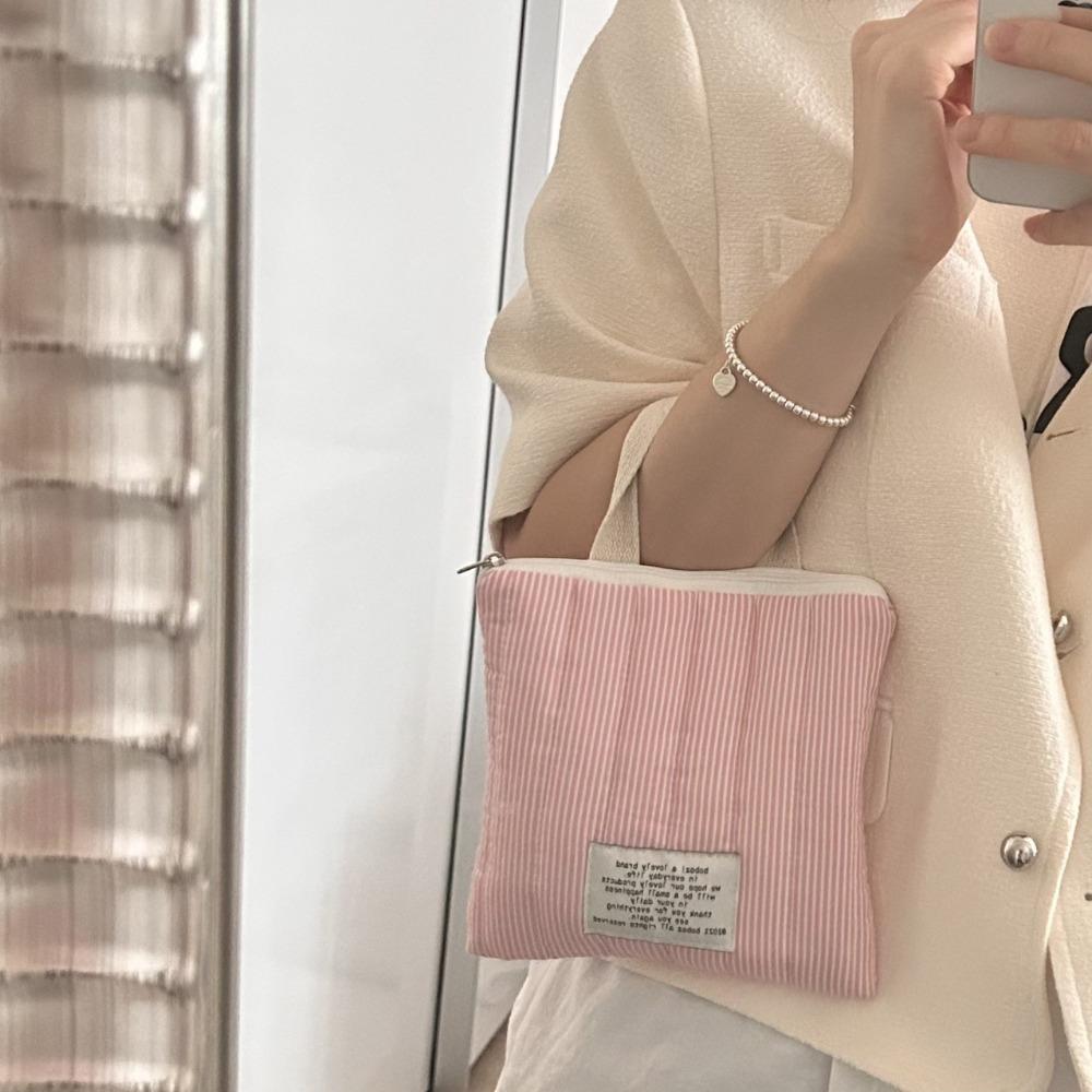 

New Striped Handheld Mobile Phone Bag Cotton Small Key Sanitary Pad Pouch Handheld Style Sanitary Napkin Handbag Women рожевий