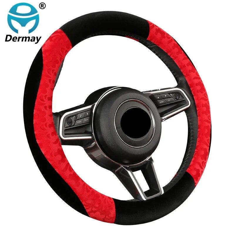 Capacul volanului mașinii nou de iarnă, moale, pluș, cu relief gros, design mărime M, se potrivește cu volanul standard, anti-alunecare