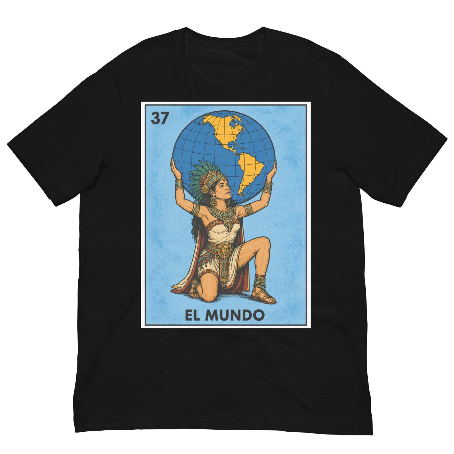 El Mundo Aztec Princess Shirt, Aztec Queen Loteria Card, Mexican Heritage Goddess, Indigenous Warrior Woman Graphic Tee XL