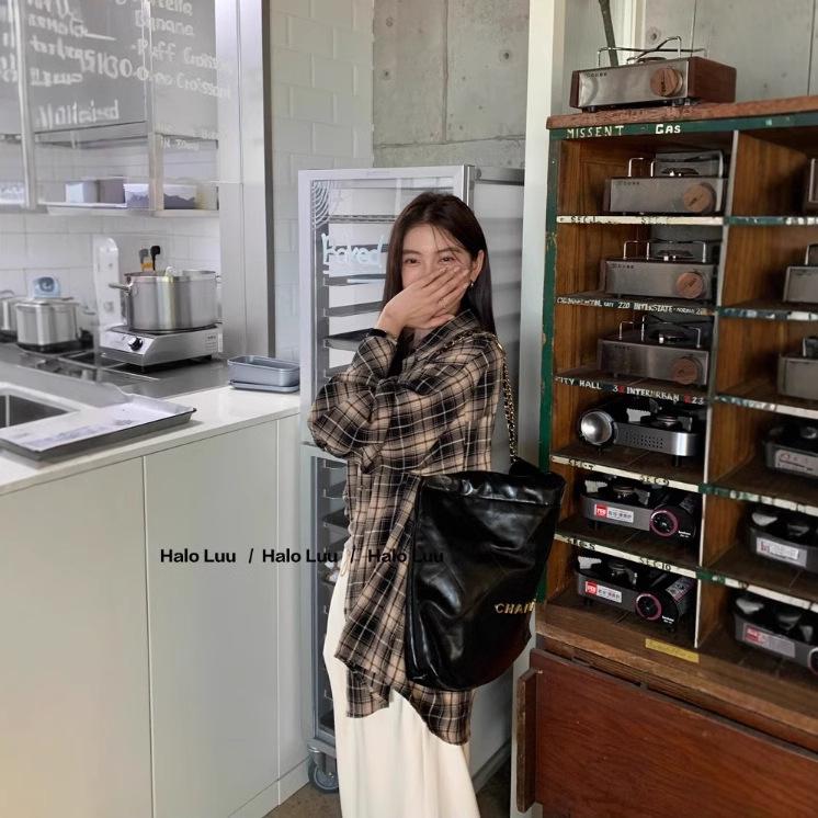 

Women s Retro Checkered Shirt Jacket: Early Autumn 2025, Loose Long Sleeve Top 3XL