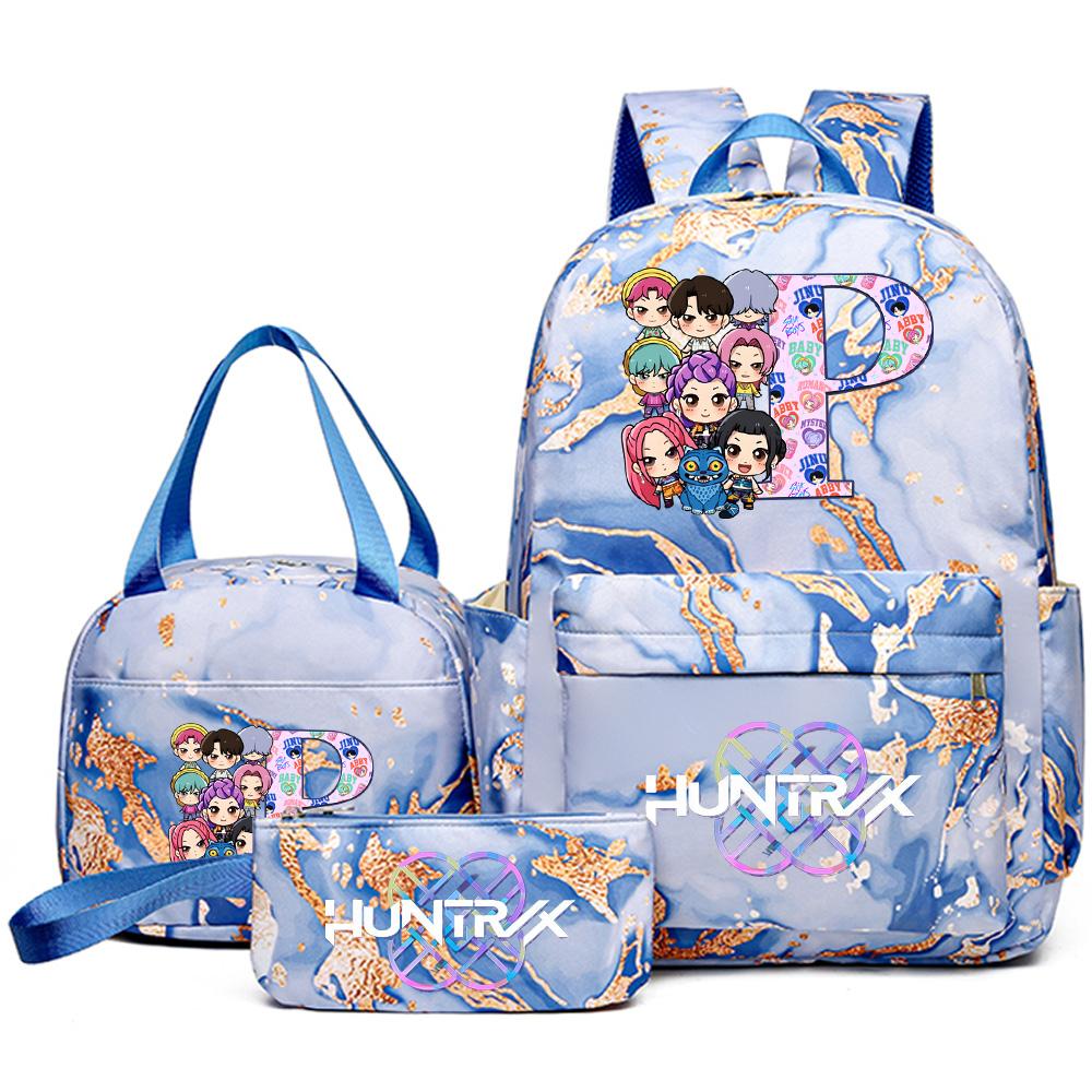 3Pcs/set 26 English Letter K-pop Printed Backpack Handbag Pencil Case for Teenager Student Girl Boy Bookbag Schoolbag Women Large Capacity Travel Bag