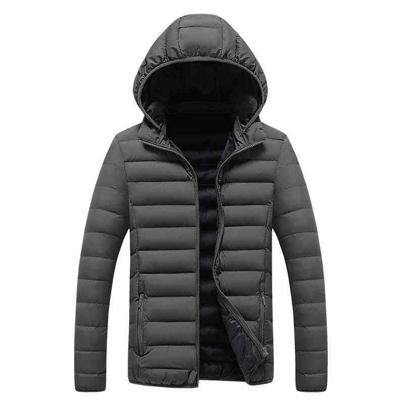 Rib Clothing Cotton Jacket Men's New Winter Solid Color Removable Hat Casual Trend Thickened Top Jacket Men