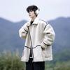 Men's Lambswool Fur-Lined Color Block Winter Jacket, Trendy American Brand, Plus Size, Thickened Cotton for Teens
