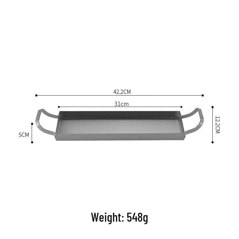 Shengjia Korean Stainless Steel Rectangular BBQ & Snack Plate with Handles