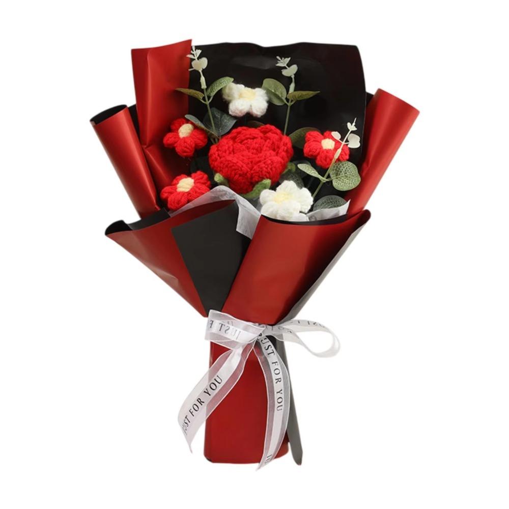 Handmade Knitted Crochet Flower Bouquet Finished Knitted Decorative Bouquet Artificial Flower Artificial Texture