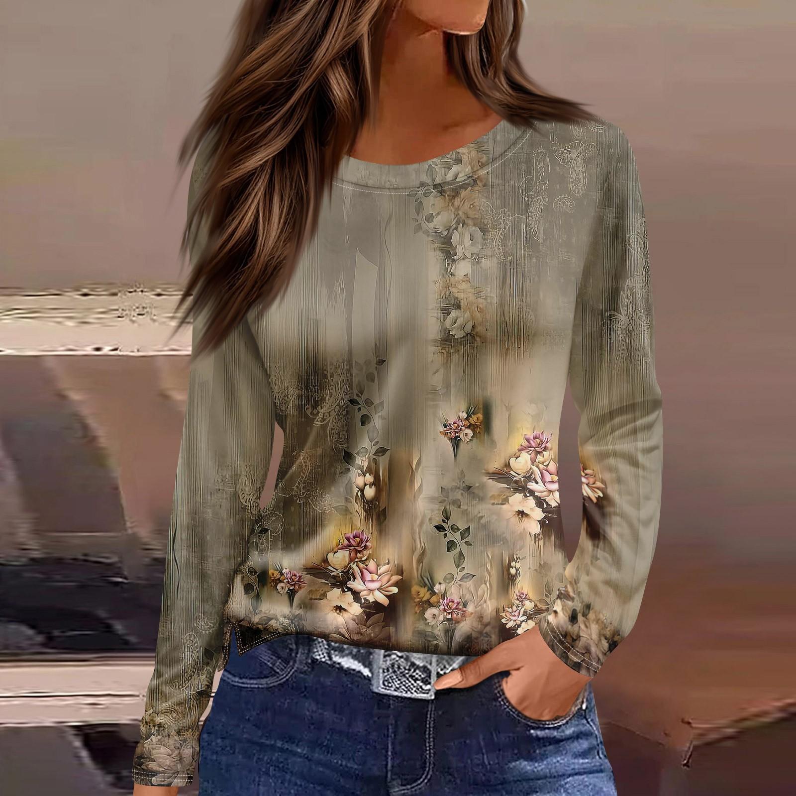 Женская модная повседневная свободная футболка с разрезом и круглым вырезом с длинным — фото 6