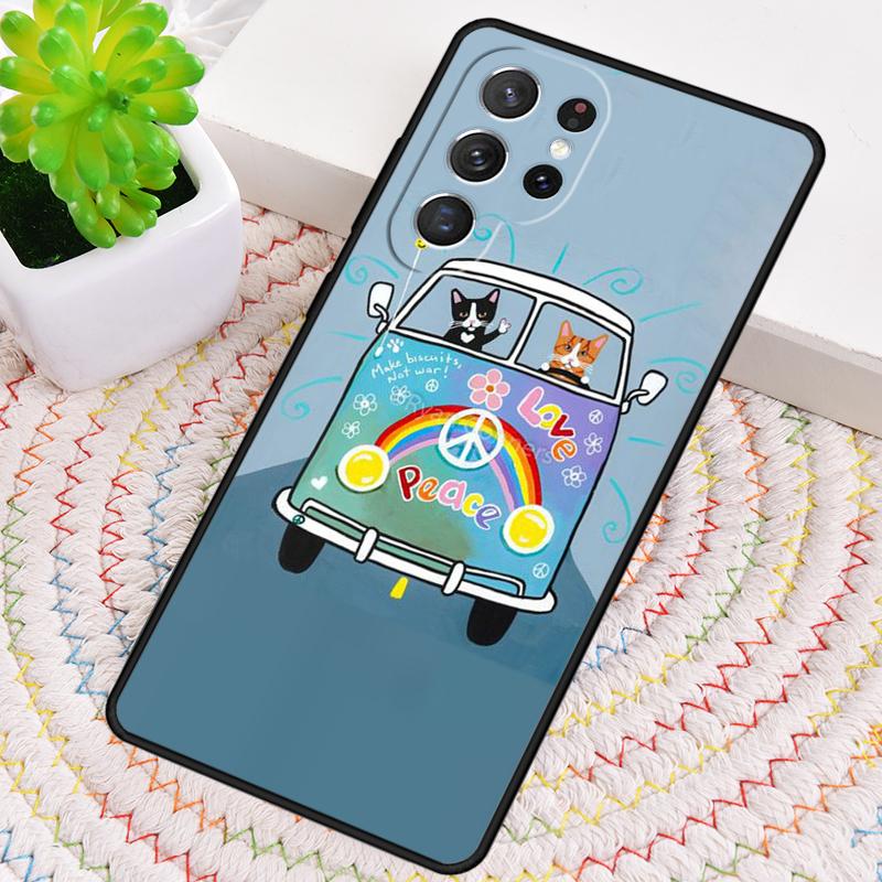 Hippy Peace Bus Cat Silicone Phone Case For Samsung Galaxy note 10 pro S26 S25 S24 S23 S22 S21 Plus S25Ultra Capa Cover