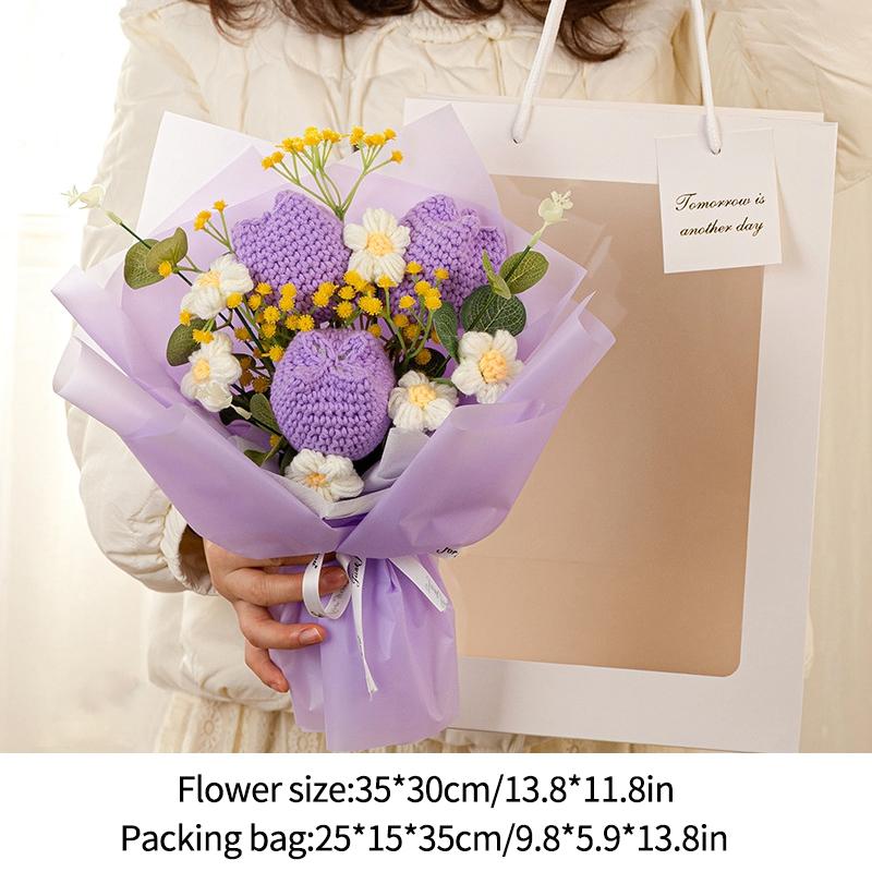 Crochet Flowers Bouquet Knitted Flower Artificial Hand Woven Flower Wedding Gift for Guests Teacher's Day Gift Graduation Flower