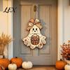 Retro Floral Ghost Decoration Cute Bow Hanging Sign, Rustic Door Sign with Pumpkin Pastoral Autumn Hanger Basket, Vintage Halloween Wooden Pendant for