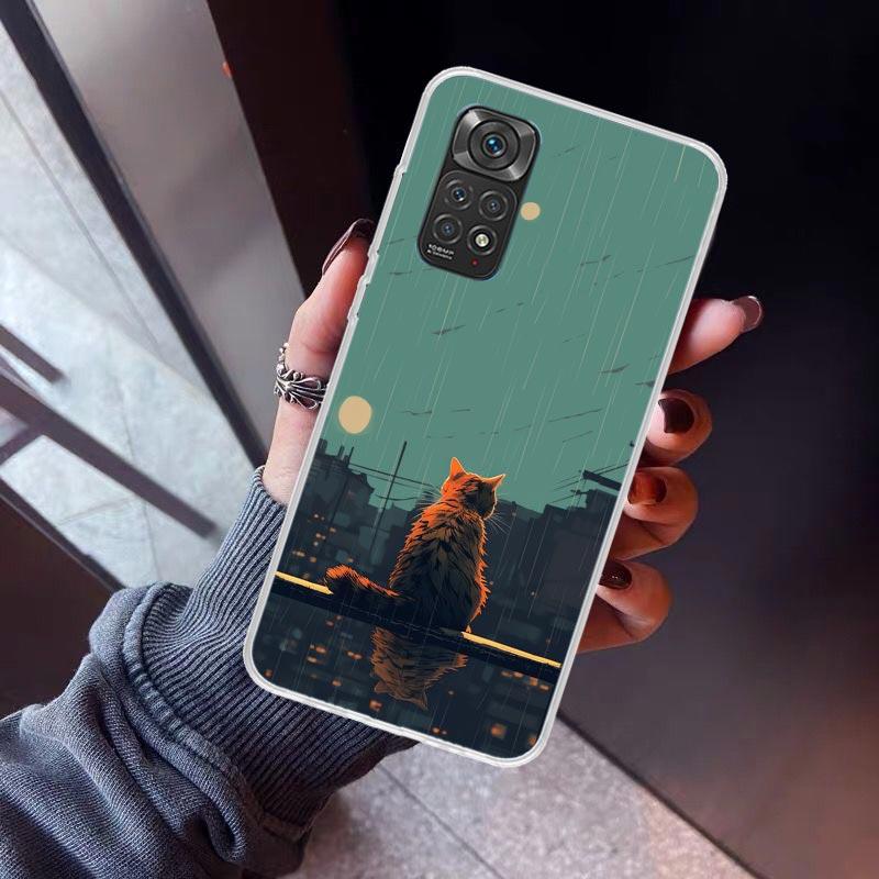 Anime Cat Rain Animal Phone Case For Xiaomi Redmi Note 10 11 12 13 14 15 Pro Plus 11S 12S 14S 11T 11E 10S Soft TPU Back Cover Re