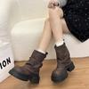 Medium tube thick bottom versatile new trousers fashion boots big head light mouth light sleeve foreign style round head autumn