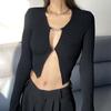 2022 Spring Summer New Solid Color High Waist T-shirt Woman Clothes Women Long SleeveT-shirt Knitted Cut Out Skinny Top Sexy
