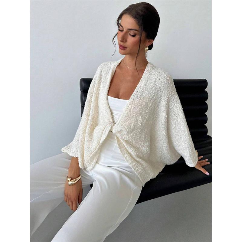 Criss-cross Solid Sweater For Women Deep V-neck Full Sleeve Loose Short Tops Autumn Elegant Female Daily Casual Outerwear