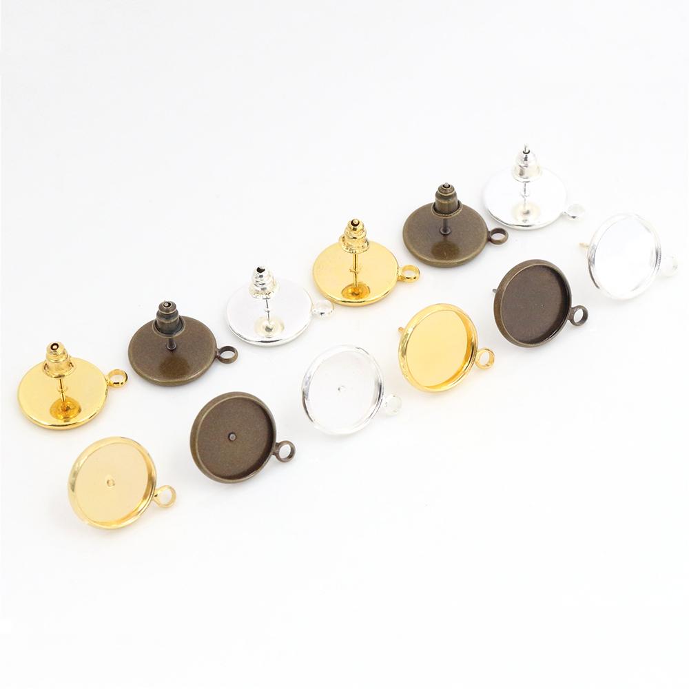 10pcs 8-16mm Inner Size Earring Studs Cabochons Blank Base Setting Bezel Tray with Hole Loops DIY Jewelry Making Accessories 