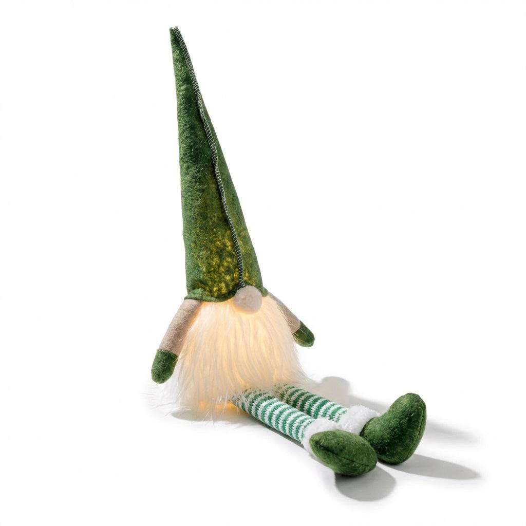 Christmas Luminous Gnome Ornament with Soft Legs - Sitting Pose for Home or Window Decor